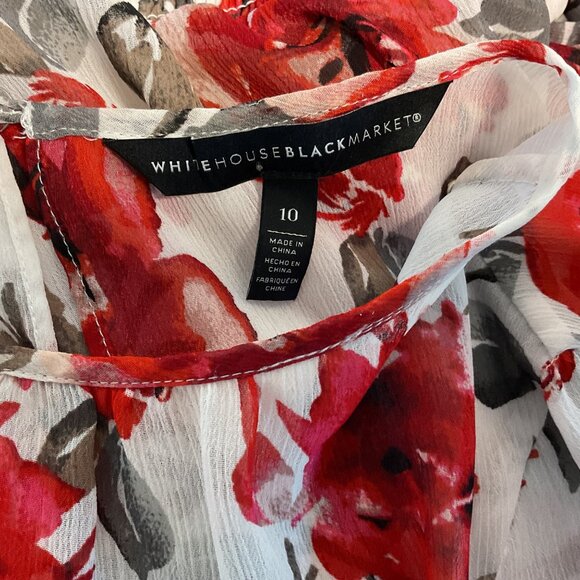 White House Black Market Rose Floral Sheer Blouse Top Lined Cami Ruched Waist - Picture 7 of 8